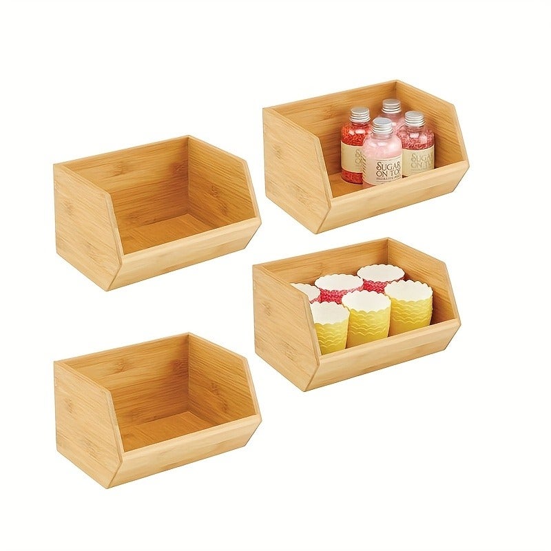 1pc Bamboo Storage Box, Stackable Organizer, Kitchen Storage Box, Desktop Organizer, Storage Bin, Natural Wood End, Suitable for Organizing Office And Bedroom Clutter, a Great Helper for Home Storage for - Image 5