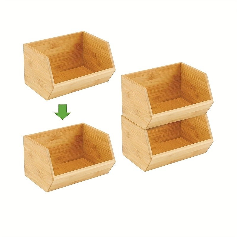 1pc Bamboo Storage Box, Stackable Organizer, Kitchen Storage Box, Desktop Organizer, Storage Bin, Natural Wood End, Suitable for Organizing Office And Bedroom Clutter, a Great Helper for Home Storage for - Image 4