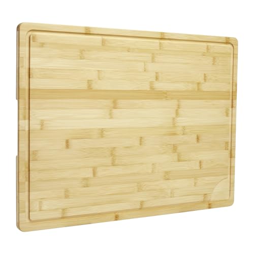 PeacefulHues 24"X18" Bamboo Cutting Boards for Kitchen, Extra Large Wood Cutting Board with Deep Juice Groove & Handle - Image 1