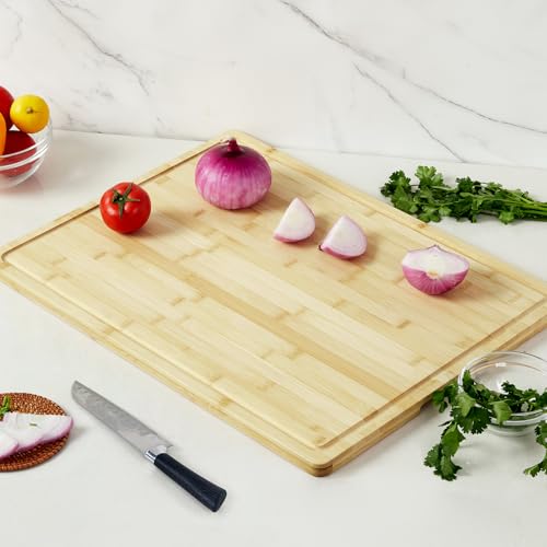 PeacefulHues 24"X18" Bamboo Cutting Boards for Kitchen, Extra Large Wood Cutting Board with Deep Juice Groove & Handle - Image 2