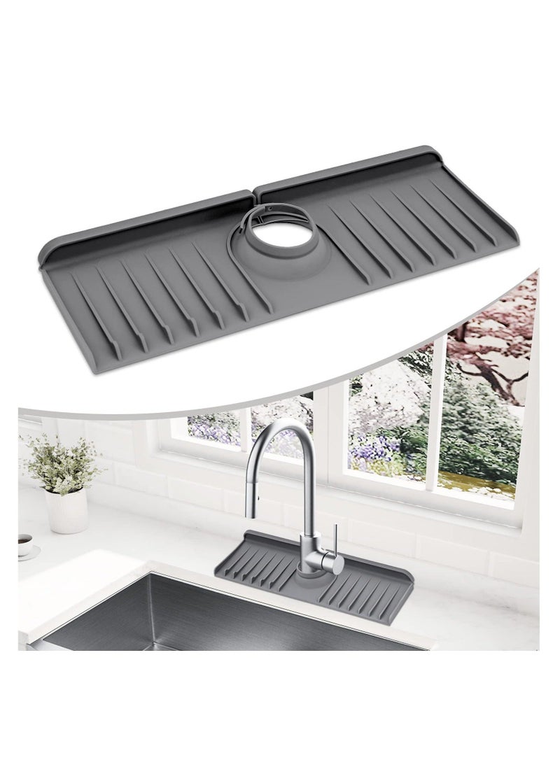 Generic Sink Faucet Mat Splash Guard, Silicone Faucet Rack,Kitchen Sink Splash Guard, Suitable for Kitchen & Bathroom Countertop Protect, Handle Drip Catcher Tray (Grey)  - Image 1