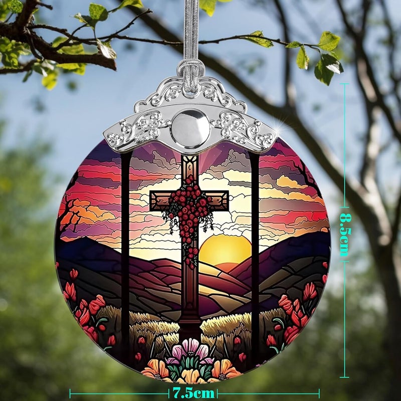 Jocidea Cross Christmas Ornament - Stained Glass Holiday Decoration for Tree, Xmas Gift Idea - Image 2