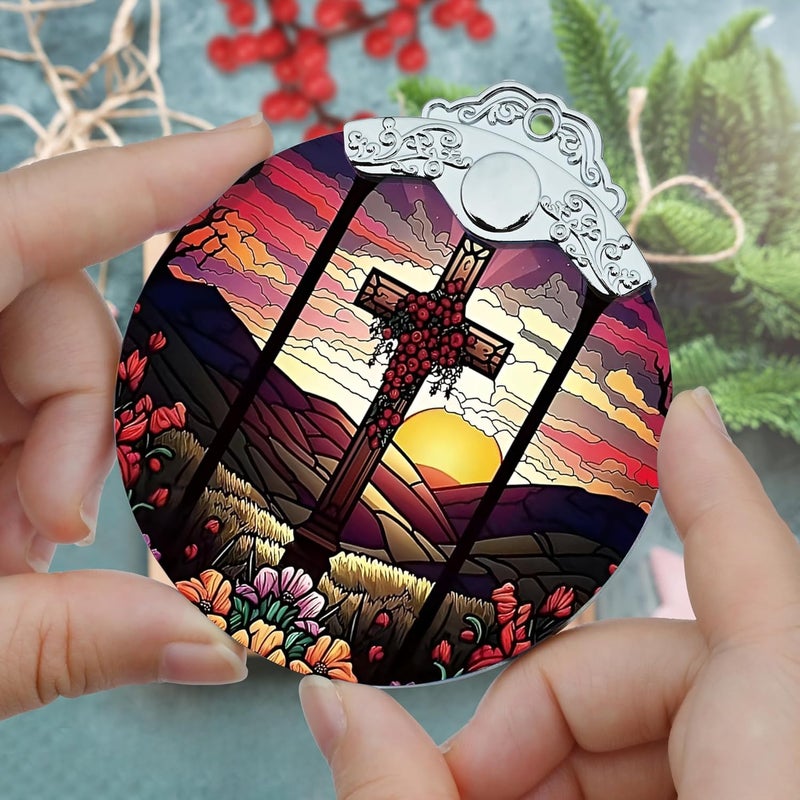 Jocidea Cross Christmas Ornament - Stained Glass Holiday Decoration for Tree, Xmas Gift Idea - Image 3