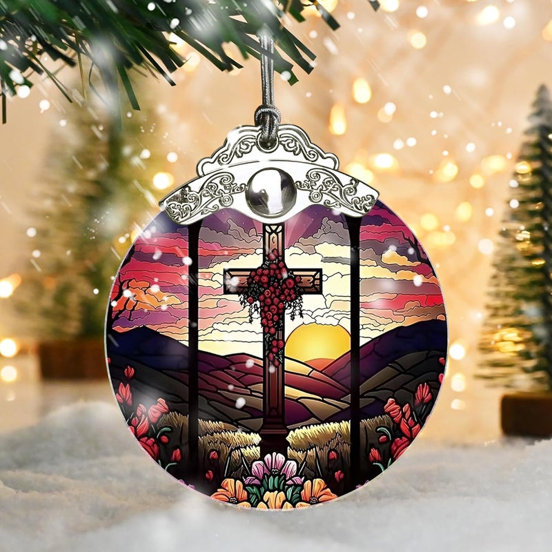 Jocidea Cross Christmas Ornament - Stained Glass Holiday Decoration for Tree, Xmas Gift Idea - Image 5
