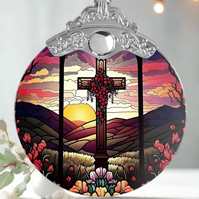Jocidea Cross Christmas Ornament - Stained Glass Holiday Decoration for Tree, Xmas Gift Idea - Image 1