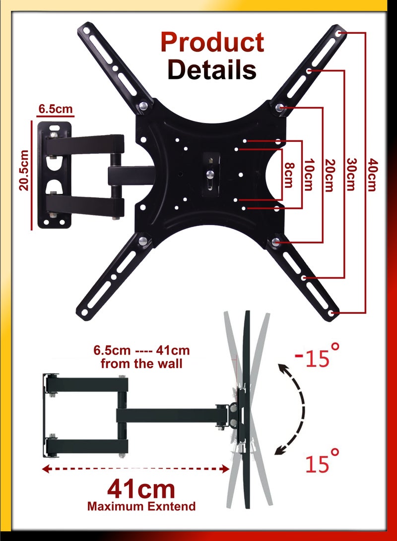 DBLEW Wall Mount TV Stand Holder Full Motion Swivel and Tilt for 14-55 Inch Monitors And Televisions LCD LED Long Arm Swivel Bracket Flat Screen Panel - Image 2