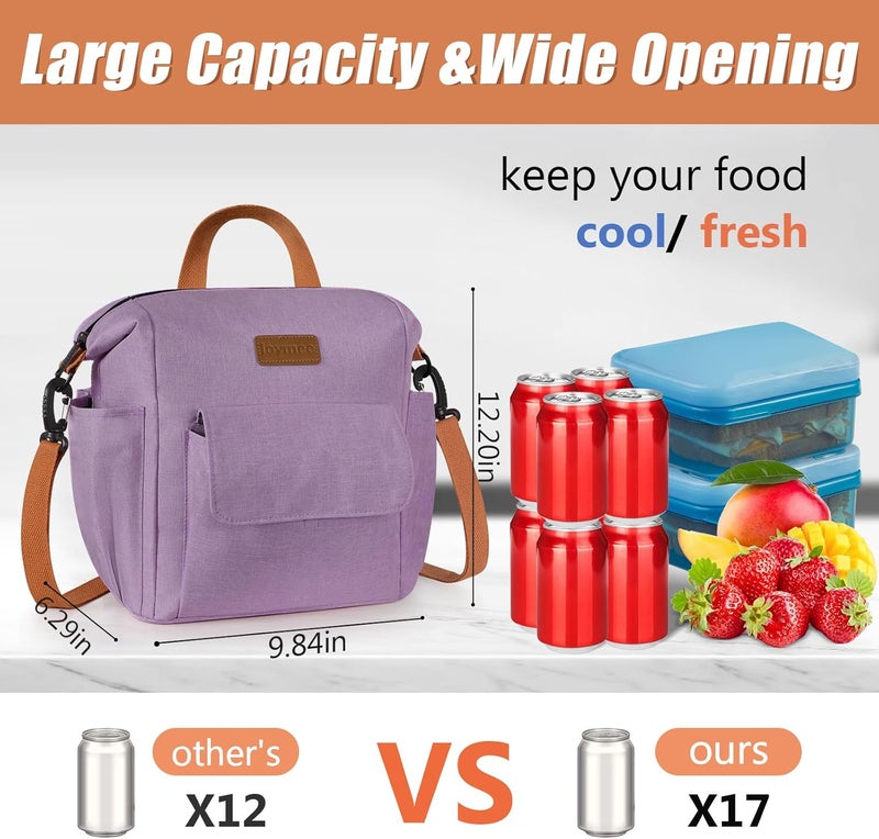 Joymee Lunch Bag Women Insulated Lunch Box Reusable Leakproof Large Spacious Cooler Tote for Women Men Adult with Bottle Holder and Side Pockets for Work Office Travel Picnic -08 Purple - Image 2