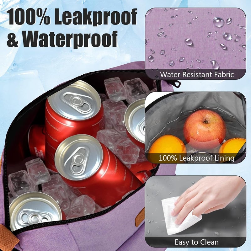 Joymee Lunch Bag Women Insulated Lunch Box Reusable Leakproof Large Spacious Cooler Tote for Women Men Adult with Bottle Holder and Side Pockets for Work Office Travel Picnic -08 Purple - Image 4