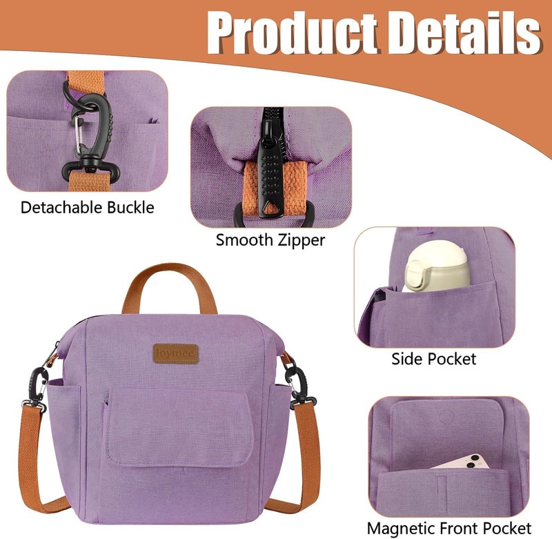 Joymee Lunch Bag Women Insulated Lunch Box Reusable Leakproof Large Spacious Cooler Tote for Women Men Adult with Bottle Holder and Side Pockets for Work Office Travel Picnic -08 Purple - Image 5