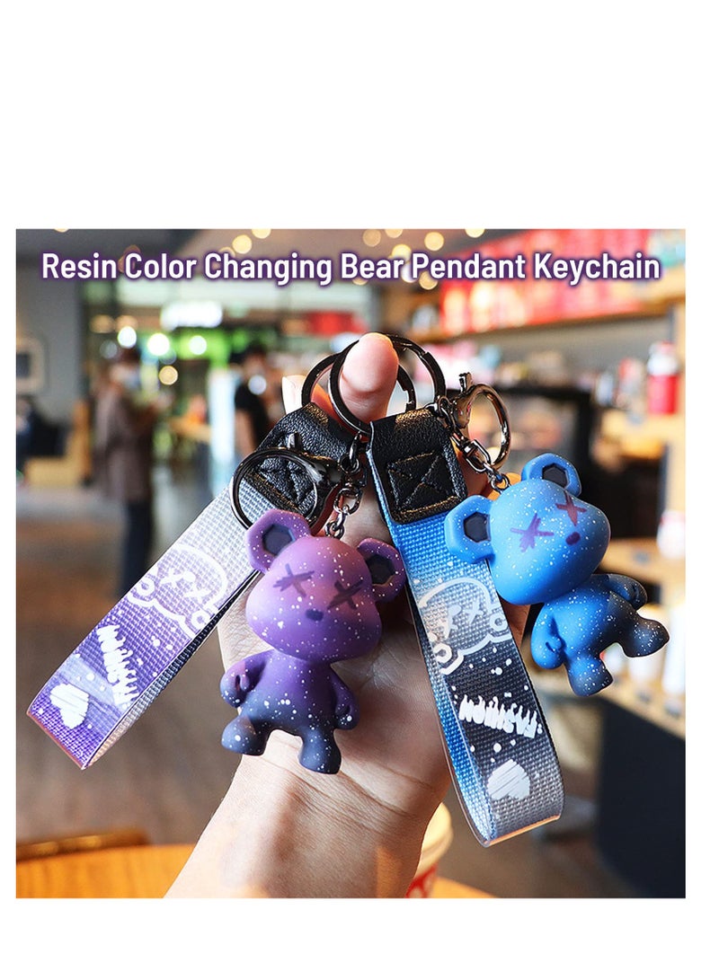 SYOSI Women Men Girl Boy Cute Bear Keychain - Gradient Color Resin Keychain Easy to Carry Cute Animal Pendant Metal Key Ring - Image 2