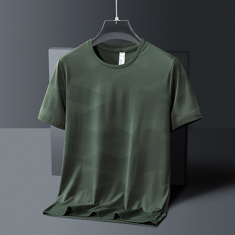 Ice Silk Short-Sleeved T-Shirt Men'S Korean-Style Trendy Round Neck Quick-Drying T-Shirt Sports Casual Breathable Top - Image 1
