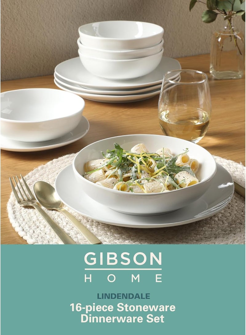 Gibson Home Lindendale 16 Piece Porcelain Ceramic Plates and Bowls Dishes Scratch and Chip Resistant Service for 4 Dinnerware Set  White - Image 2