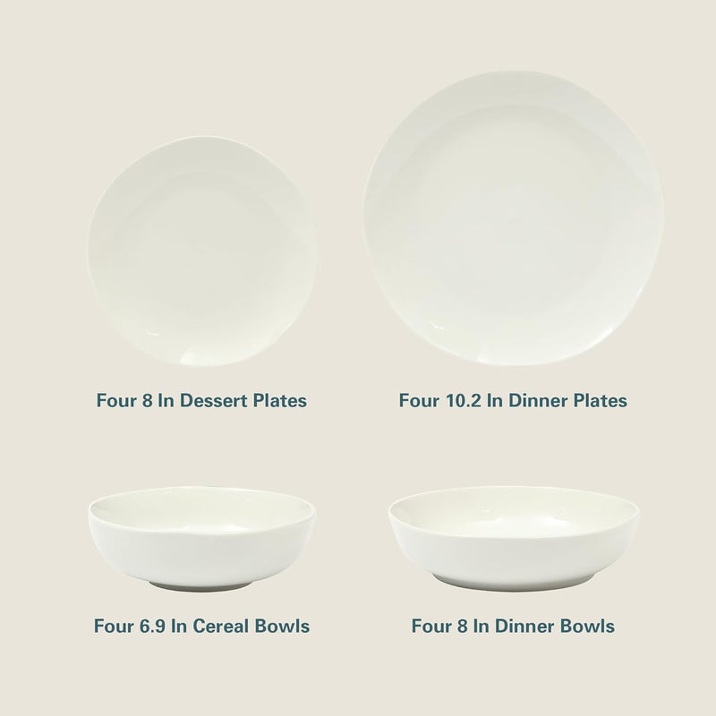 Gibson Home Lindendale 16 Piece Porcelain Ceramic Plates and Bowls Dishes Scratch and Chip Resistant Service for 4 Dinnerware Set  White - Image 3