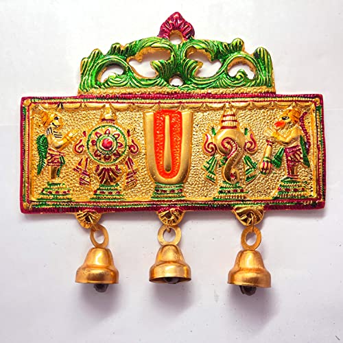KridayKraft Wall Hanging Tirupati Balaji Symbol Shankh Chakra Tilak with Hanuman ji and garud Statue Gold Plating Antique Decorative for Home & Office Table Showpiece Figurines - Image 4