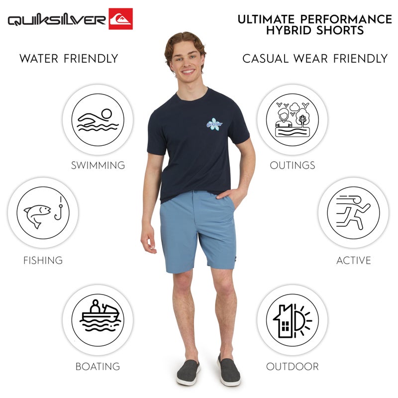 QUIKSILVER شورتات كويك سيلفر للرجال بتصميم عادي وحزام ثابت مقاومة للماء، تصميم سادة - ظل أزرق، 40 - Image 3