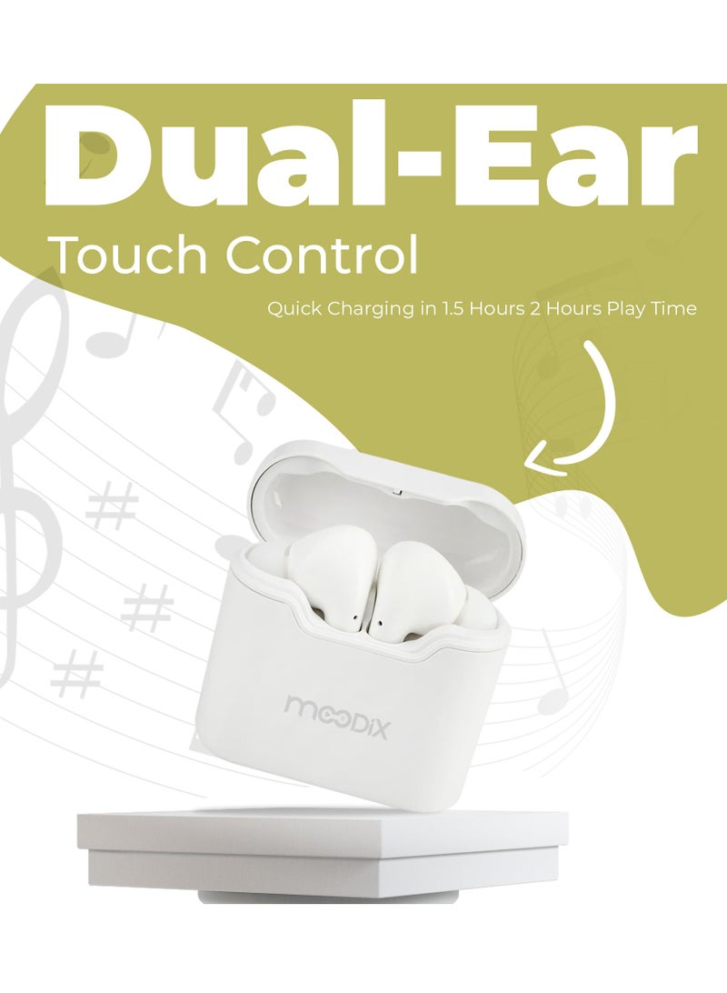 موديكس سماعات بلوتوث Moodix KI23KT03 مع تحكم ذكي باللمس، أبيض - Image 4