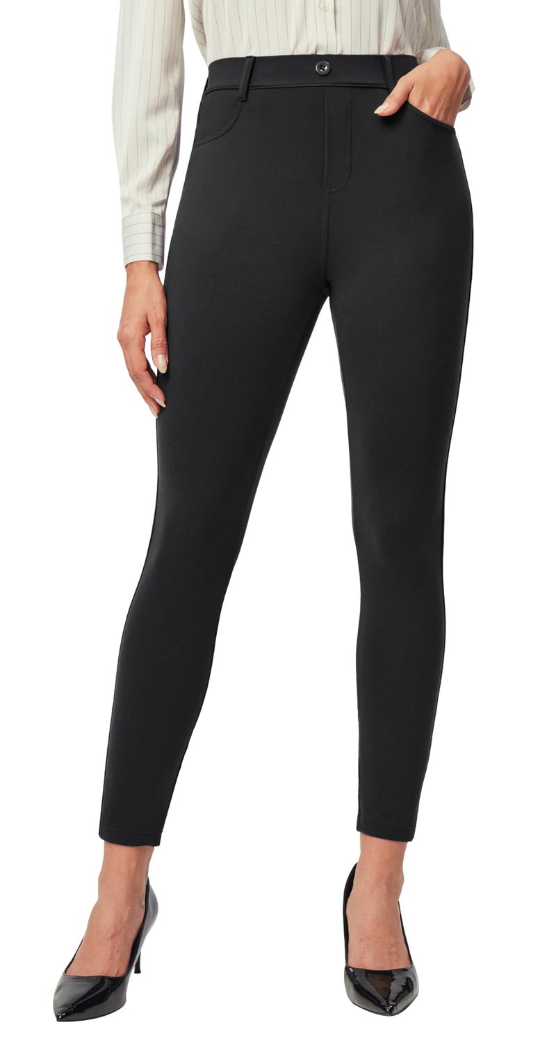 IUGA Stretchy Work Pants for Women Pull on Dress Pants for Women High Waisted Business Casual Outfits with 2 Pockets Black - Image 1