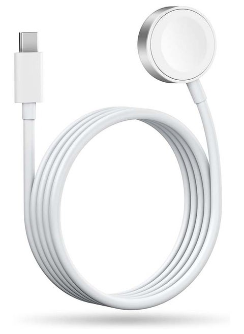 Apple Watch Magnetic Fast Charger to USB-C Cable (1m/Portable) Magnetic Wireless Charging Compatible with Apple Watch Series 8/7/6/SE/5/4/3/2/1 white