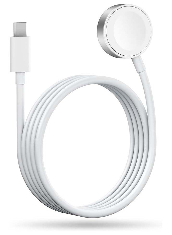 ماركة غير محددة جهاز شحن سريع مغناطيسي لساعة آبل بوصلة USB-C (1 متر / قابل للحمل)، الشحن اللاسلكي المغناطيسي متوافق مع سلسلة ساعات آبل ووتش 8/7/6/SE/5/4/3/2/1، لون أبيض  - Image 1