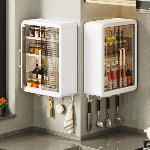 RIOMAX Plastic Wall Mounted Self Adhesive Bathroom Shelf Storage Cabinet for Kitchen Multipurpose Organizer with Doors and Shelves (Material- Plastic, White, Pack of 1) - Image 4