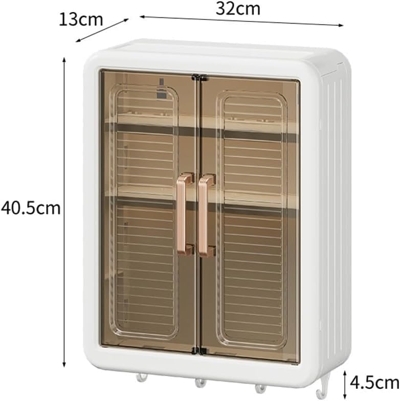 RIOMAX Plastic Wall Mounted Self Adhesive Bathroom Shelf Storage Cabinet for Kitchen Multipurpose Organizer with Doors and Shelves (Material- Plastic, White, Pack of 1) - Image 2