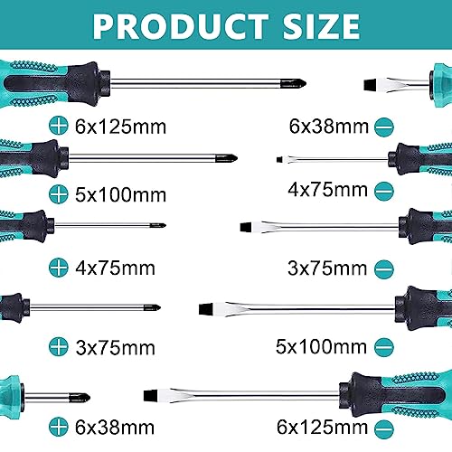 Serplex 10Pcs Screwdriver Set, Heavy Duty Magnetic Screwdriver With 5 Flat & 5 Cross Head Screwdriver, Durable Screwdriver Hand Tools Set With Tool Box (5 Size), Blue - Image 2