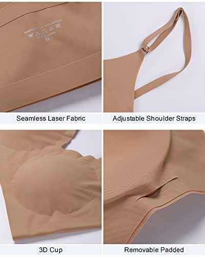 DEANGELMON 4 Pieces V Neck Bralettes Padded Seamless Adjustable Straps Bra Everyday Basic Sleeping Bras (4P3,XL) - Image 5