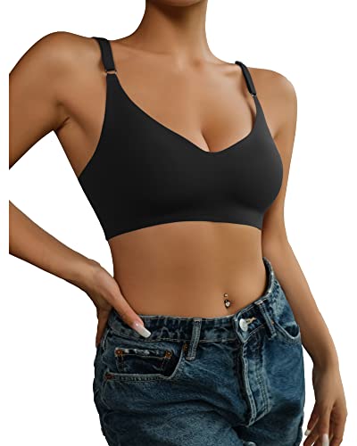 DEANGELMON 4 Pieces V Neck Bralettes Padded Seamless Adjustable Straps Bra Everyday Basic Sleeping Bras (4P3,XL) - Image 2