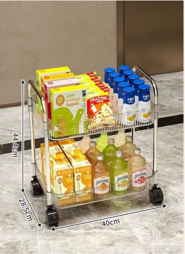 PENG GENERAL 2-Tier Acrylic Storage Rolling Cart Clear Bathroom Cart Organizer with 2 Hanging Baskets, Trolley Organizer with Lockable Wheels for Office Kitchen Laundry Room  - Image 2