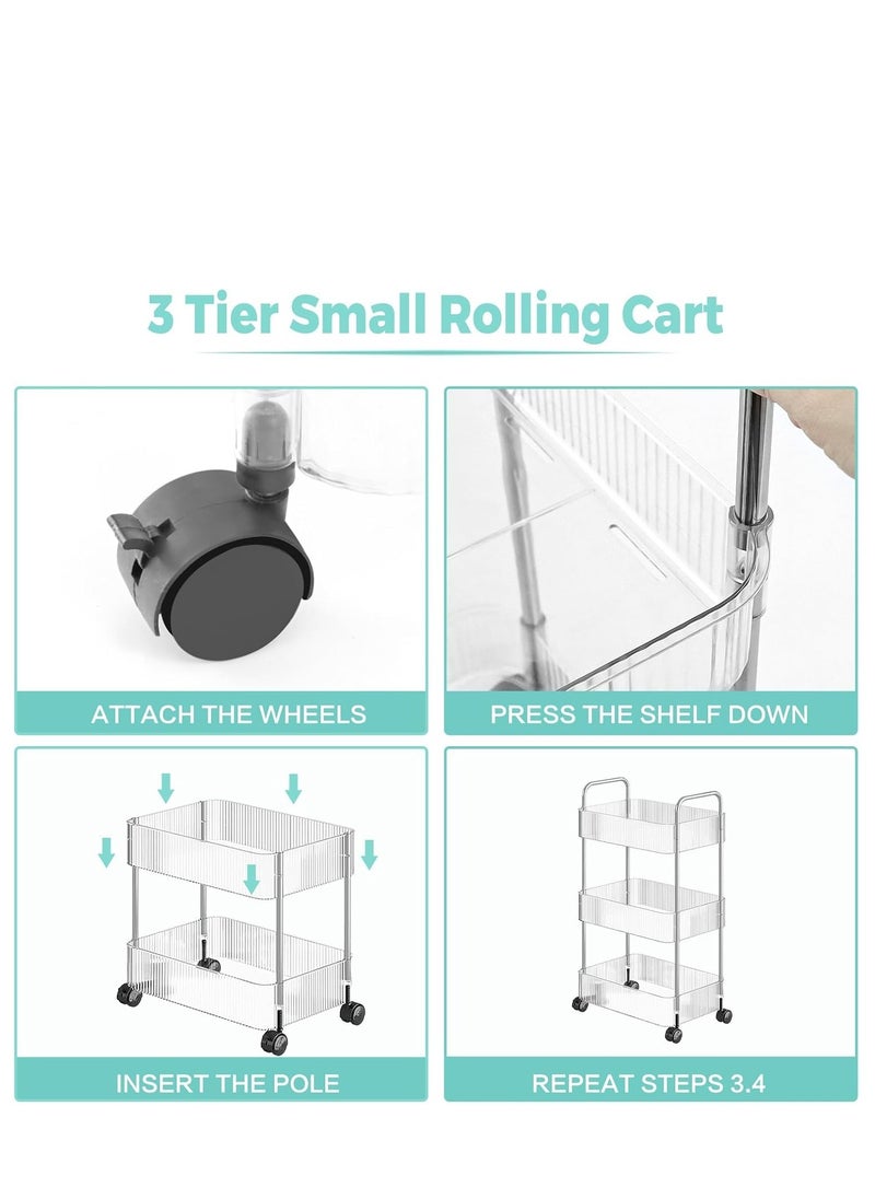 PENG GENERAL 2-Tier Acrylic Storage Rolling Cart Clear Bathroom Cart Organizer with 2 Hanging Baskets, Trolley Organizer with Lockable Wheels for Office Kitchen Laundry Room  - Image 5