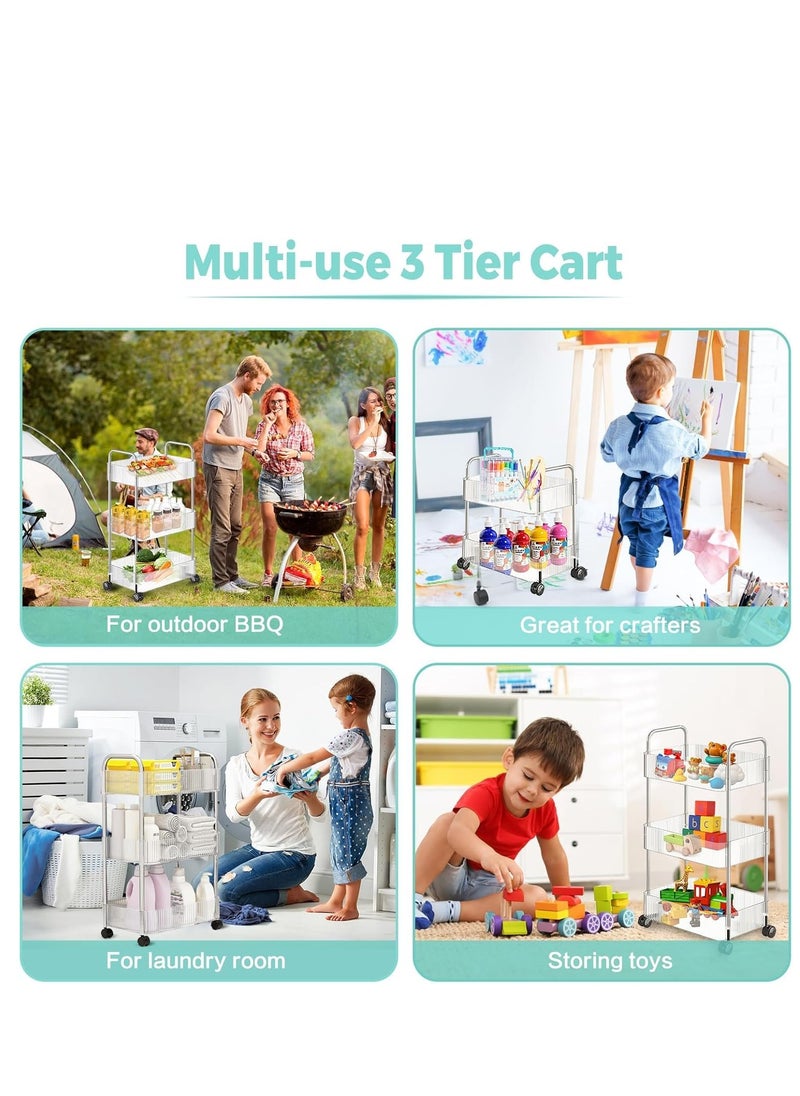 PENG GENERAL 2-Tier Acrylic Storage Rolling Cart Clear Bathroom Cart Organizer with 2 Hanging Baskets, Trolley Organizer with Lockable Wheels for Office Kitchen Laundry Room  - Image 3