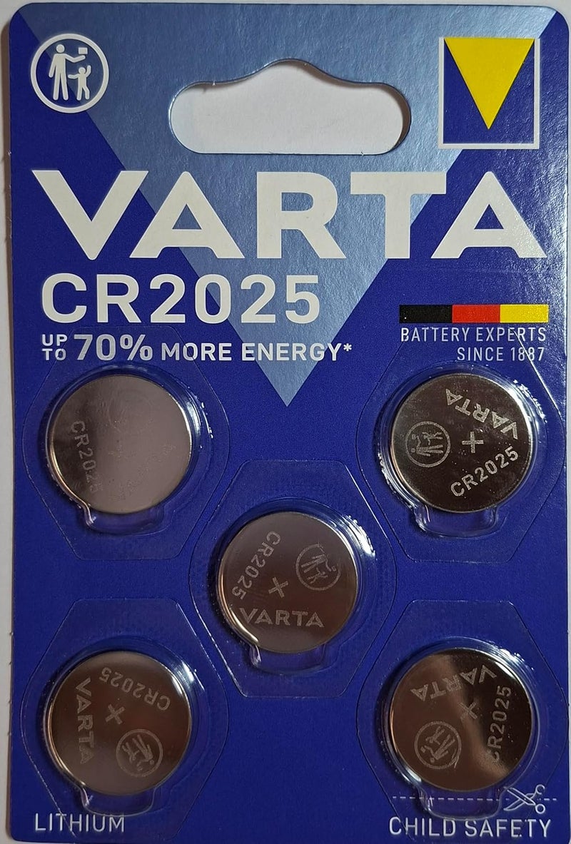 فارتا CR 2025، 6025101415 بطارية ليثيوم زرية، مسطحة، متخصصة، 3 فولت، قطر 20 مم، ارتفاع 2.5 مم، عبوة من 5 بطاريات - Image 1