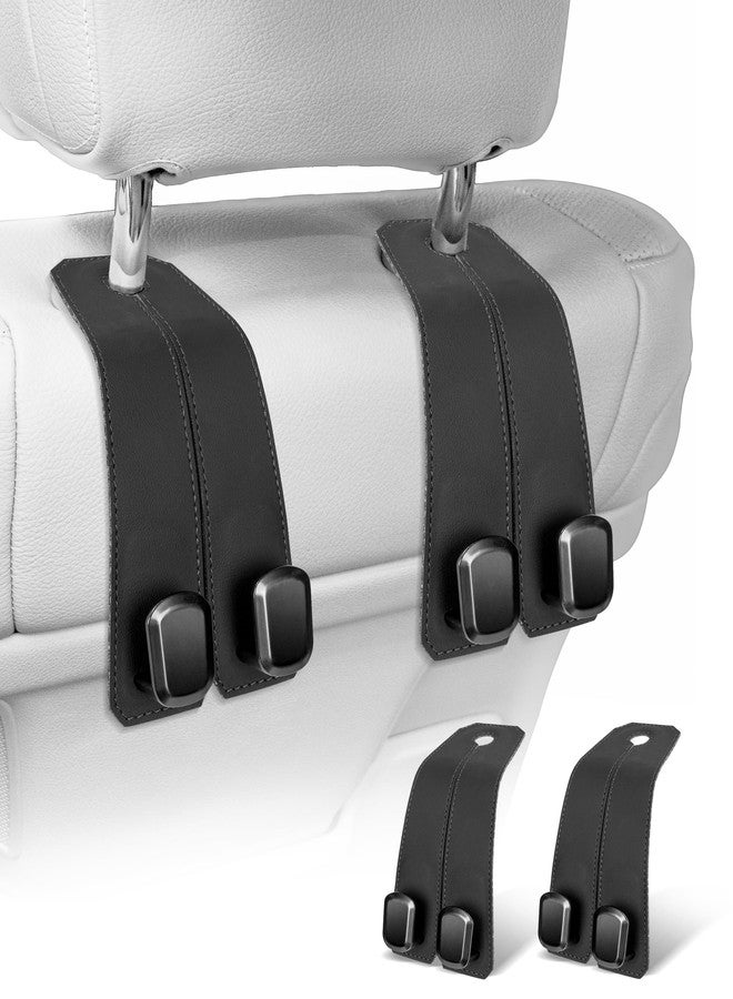 VETERBONE Car Hooks for Headrest, 2PCS Car Purse Hooks Luxurious leather Car Hangers for Seat Multifunctional Car Bag Hook Car Seat Back Storage Hook 100% Metal Accessories (Black) - Image 1