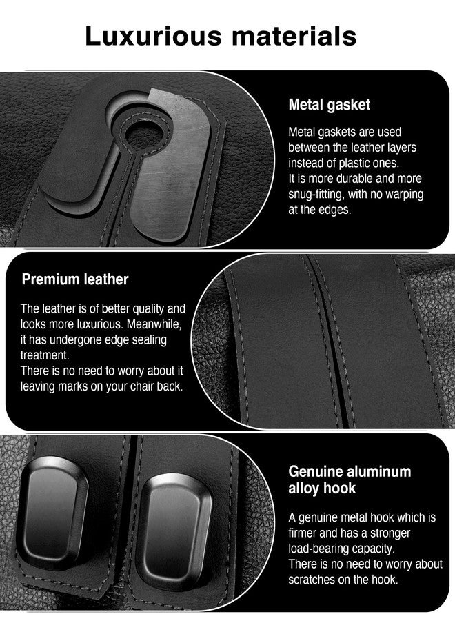 VETERBONE Car Hooks for Headrest, 2PCS Car Purse Hooks Luxurious leather Car Hangers for Seat Multifunctional Car Bag Hook Car Seat Back Storage Hook 100% Metal Accessories (Black) - Image 2