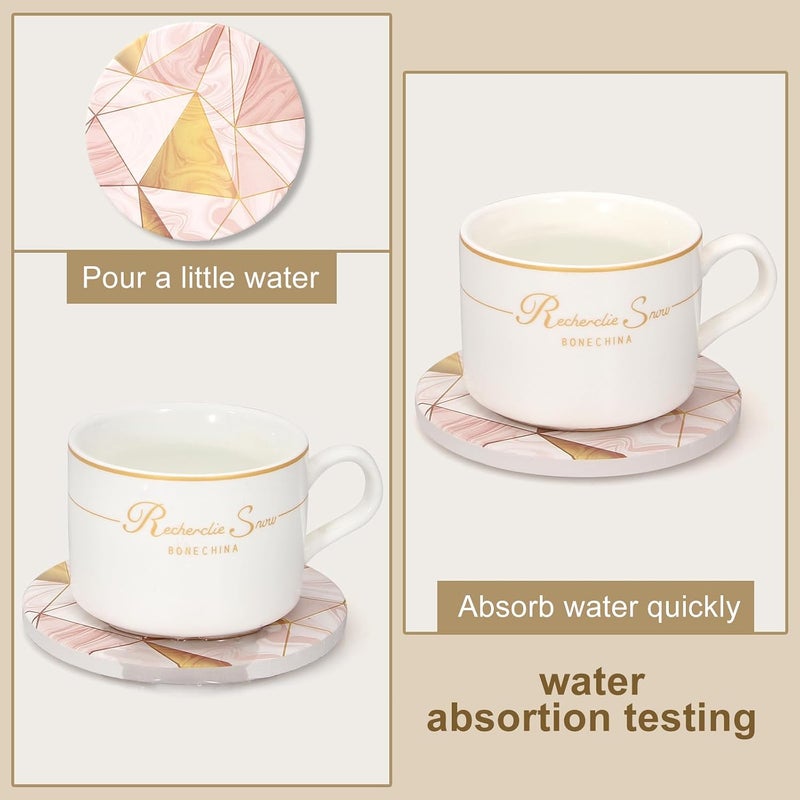 Deceram Modern Marble Coasters with Holder Absorbent Drink Coaster Set of 6 Pink Ceramic Cup Coasters Gift Decorative Coffee Table Coasters Cute Bar Coaster Beverages Tea Cork Coasters - Image 2