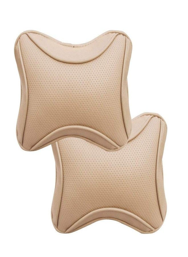 ARH Memory Foam Car Neck Pillow, Car Soft PU Leather Headrest Neck Support for Driving Home Office Black 2 PCS (Beige) - Image 2
