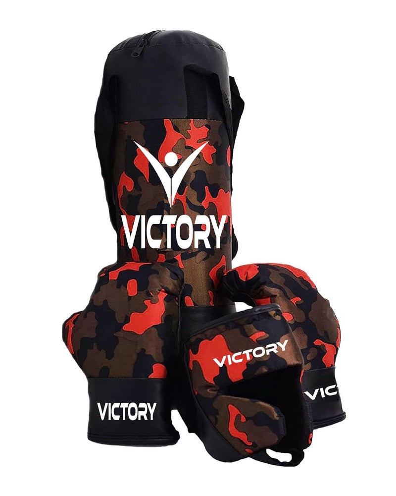 Victory طقم ملاكمة للأطفال | عبوة من 4 (قفازات ملاكمة، واقي رأس وحقيبة ملاكمة مملوءة) | حقيبة تدريب ملاكمة للأولاد والبنات  - Image 1