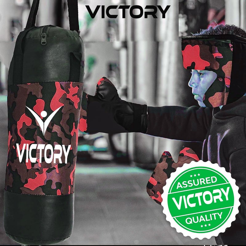Victory طقم ملاكمة للأطفال | عبوة من 4 (قفازات ملاكمة، واقي رأس وحقيبة ملاكمة مملوءة) | حقيبة تدريب ملاكمة للأولاد والبنات  - Image 4