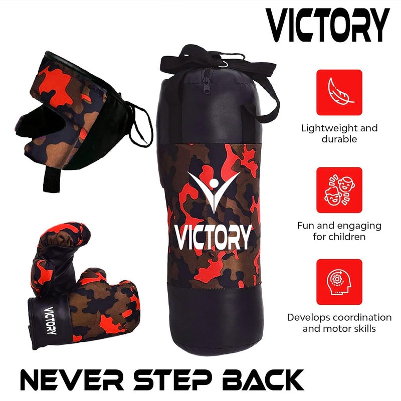 Victory طقم ملاكمة للأطفال | عبوة من 4 (قفازات ملاكمة، واقي رأس وحقيبة ملاكمة مملوءة) | حقيبة تدريب ملاكمة للأولاد والبنات  - Image 3