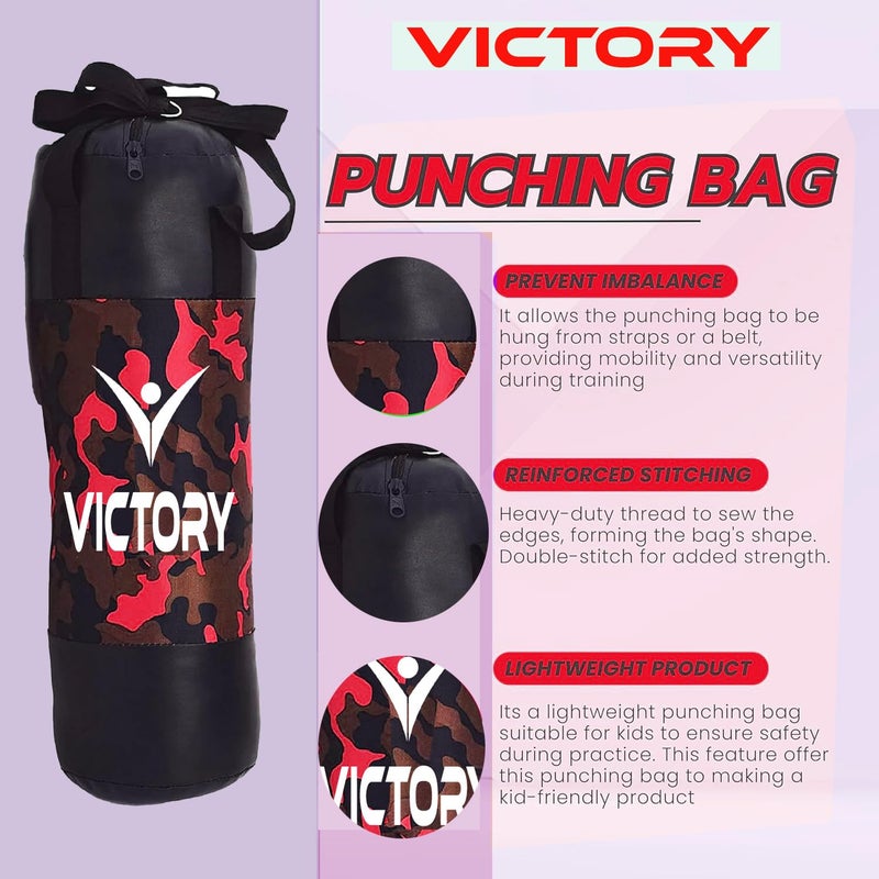Victory طقم ملاكمة للأطفال | عبوة من 4 (قفازات ملاكمة، واقي رأس وحقيبة ملاكمة مملوءة) | حقيبة تدريب ملاكمة للأولاد والبنات  - Image 2