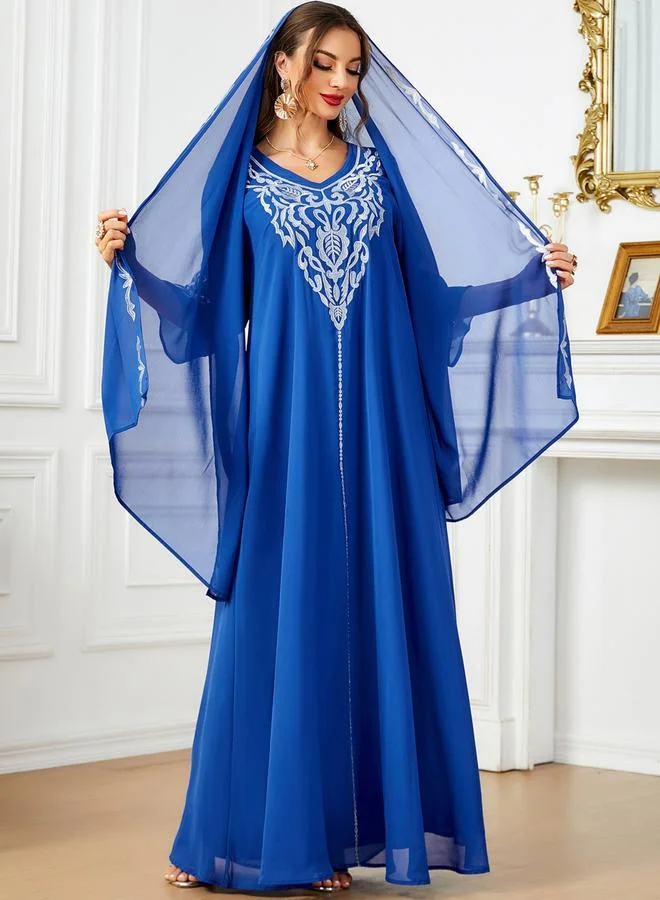 Take Two Women Embroidered V Neck Jalabiya with Hijab