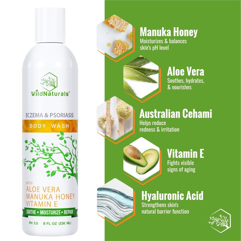 Wild Naturals Moisturizing Eczema Body Wash â€“ Gentle Psoriasis Body Wash for Itchy, Dry Skin Relief â€“ Eczema Soap for Redness and Flareups â€“ Hydrating Cleanser for Women and Men - Image 2