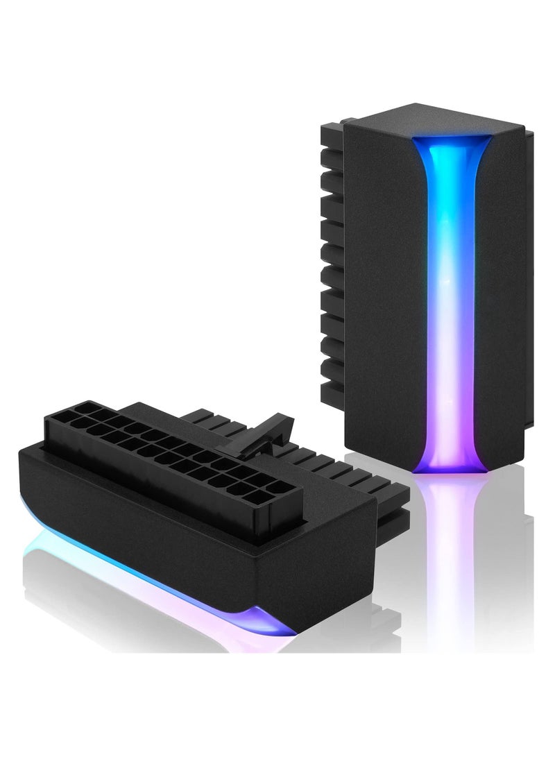 KASTWAVE ATX 24-pin 90 Degree Power Connector 5V 3 Pin ARGB Rainbow Female to Male Power Adapter for Computer Motherboard ATX Power Supply, Black  - Image 1