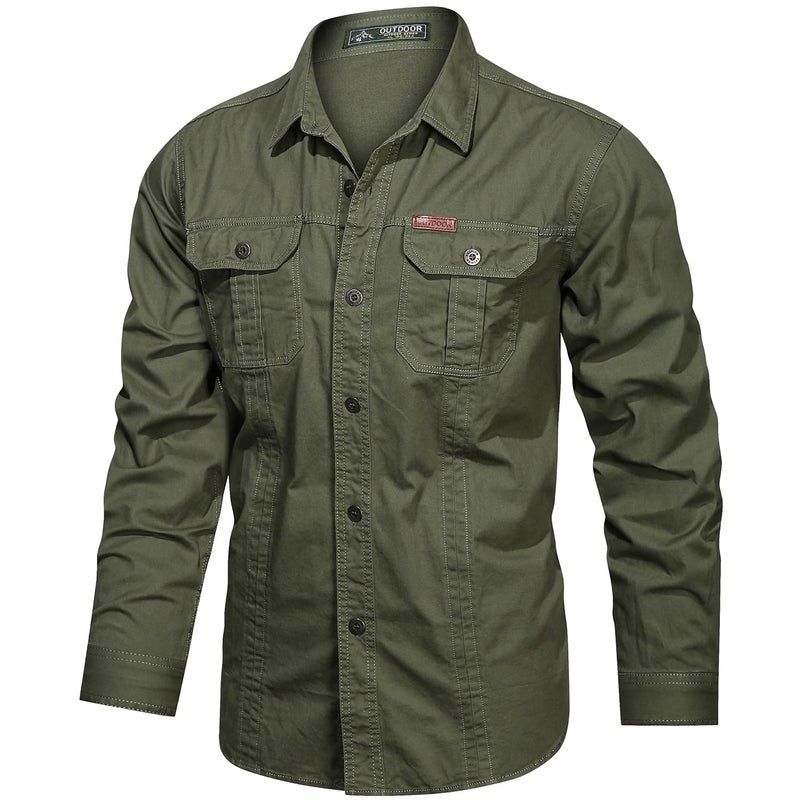Gihuo Long Sleeve Work Shirts for Men Button Down Shirt Men Cotton Cargo Tactical Shirt for Fishing SafariArmyL - Image 2