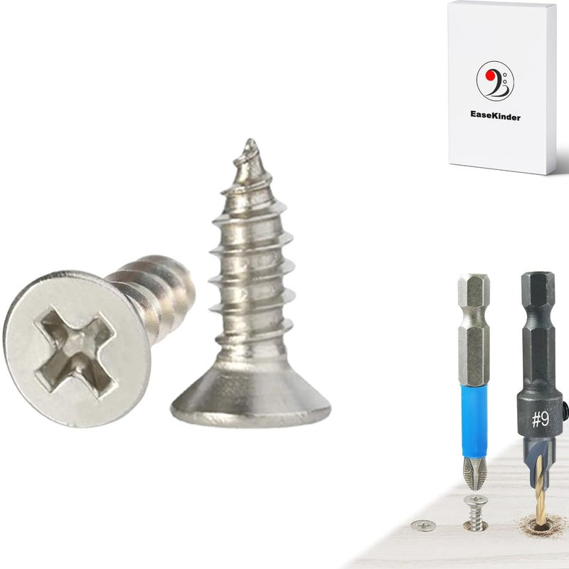 Kinder Wood Screws - 120PCS Flat Head Phillips Screws, 304 Stainless Steel Screw with Adjustable Wood Countersink Kit (#6 x 1/2") - Image 1