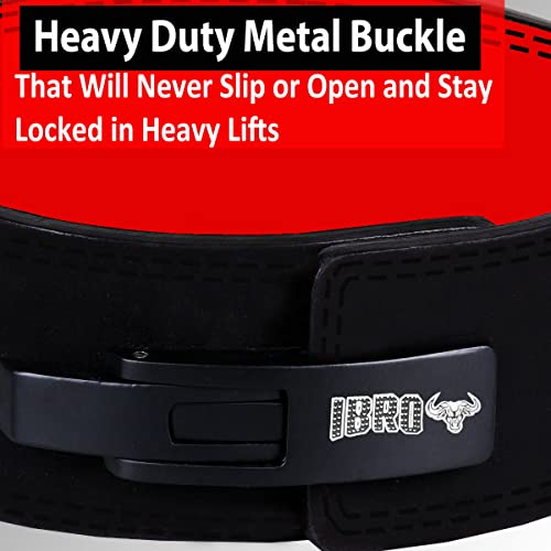 IBRO Powerlifting Lever Gym Belt – Power 10MM Extreme Heavy Duty Genuine Leather Belts - Squats Deadlifts Bodybuilding Weight Lifting IPF Power Lifting Strongman for Men BlackRed L - Image 3