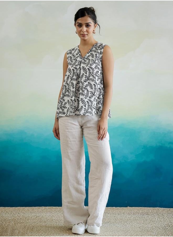 sanskrutihomes Floral Print V-Neck Sleeveless Cotton Top by Styli  - Image 1
