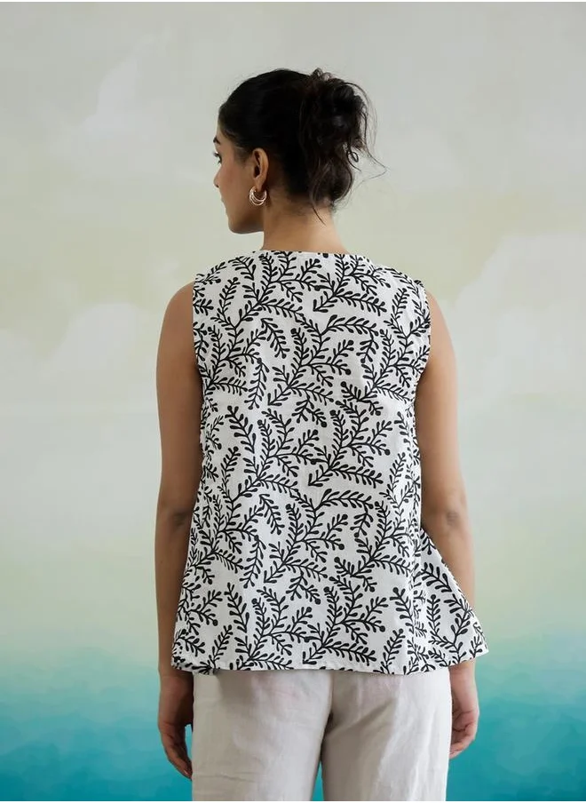 sanskrutihomes Floral Print V-Neck Sleeveless Cotton Top by Styli