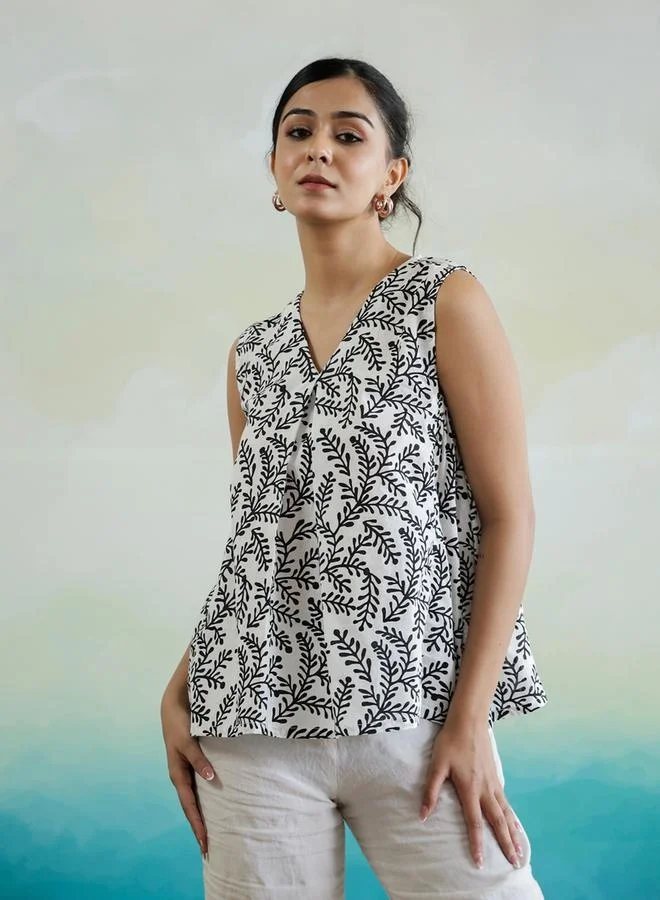 sanskrutihomes sanskrutihomes Floral Print V-Neck Sleeveless Cotton Top