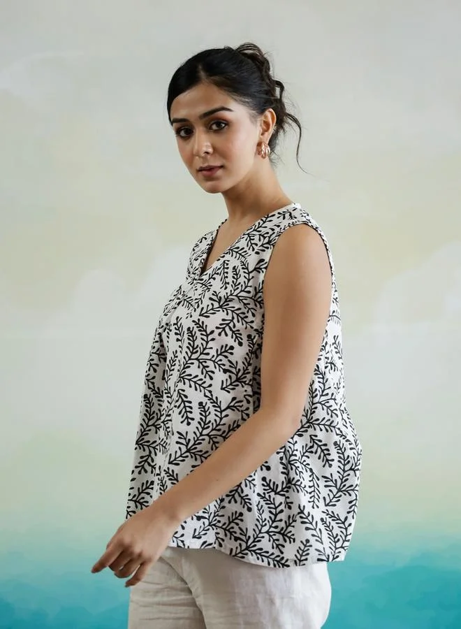 sanskrutihomes sanskrutihomes Floral Print V-Neck Sleeveless Cotton Top
